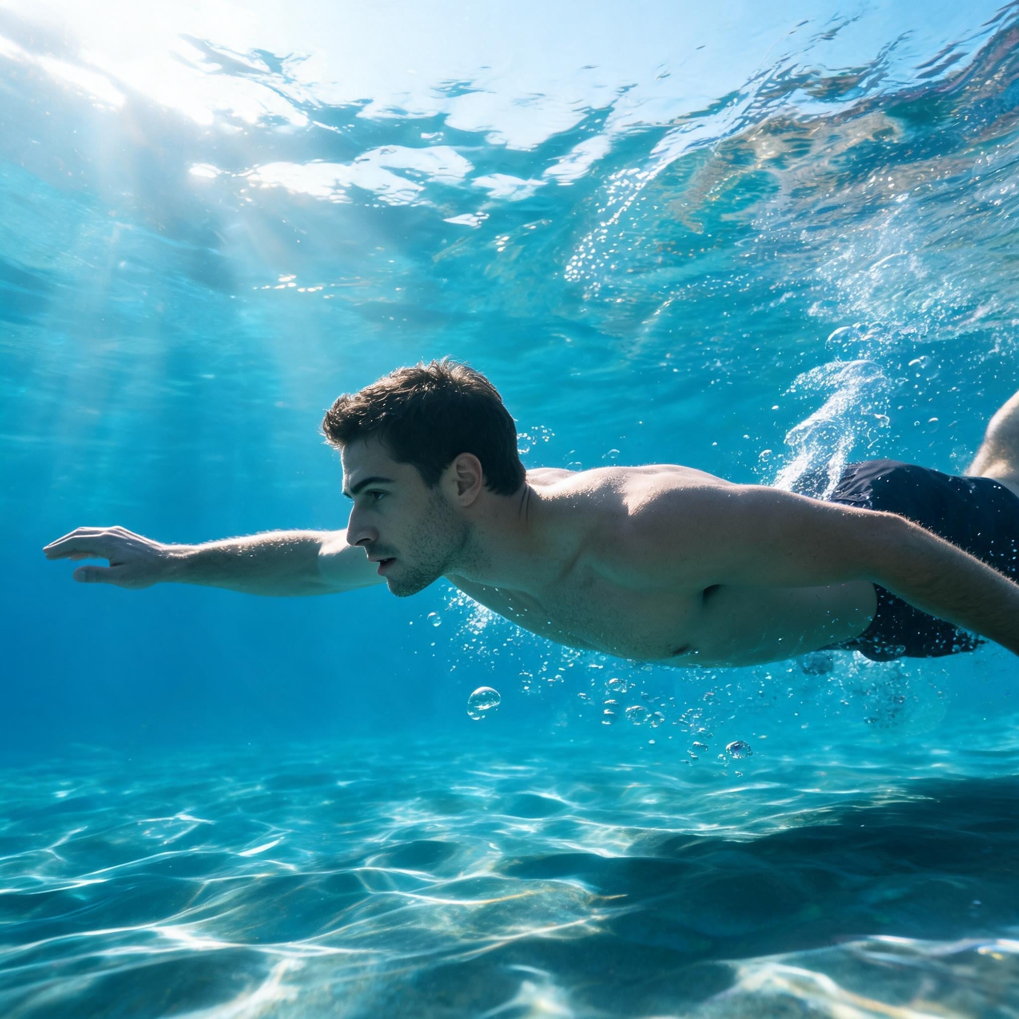 create a man swim in the water @dishu